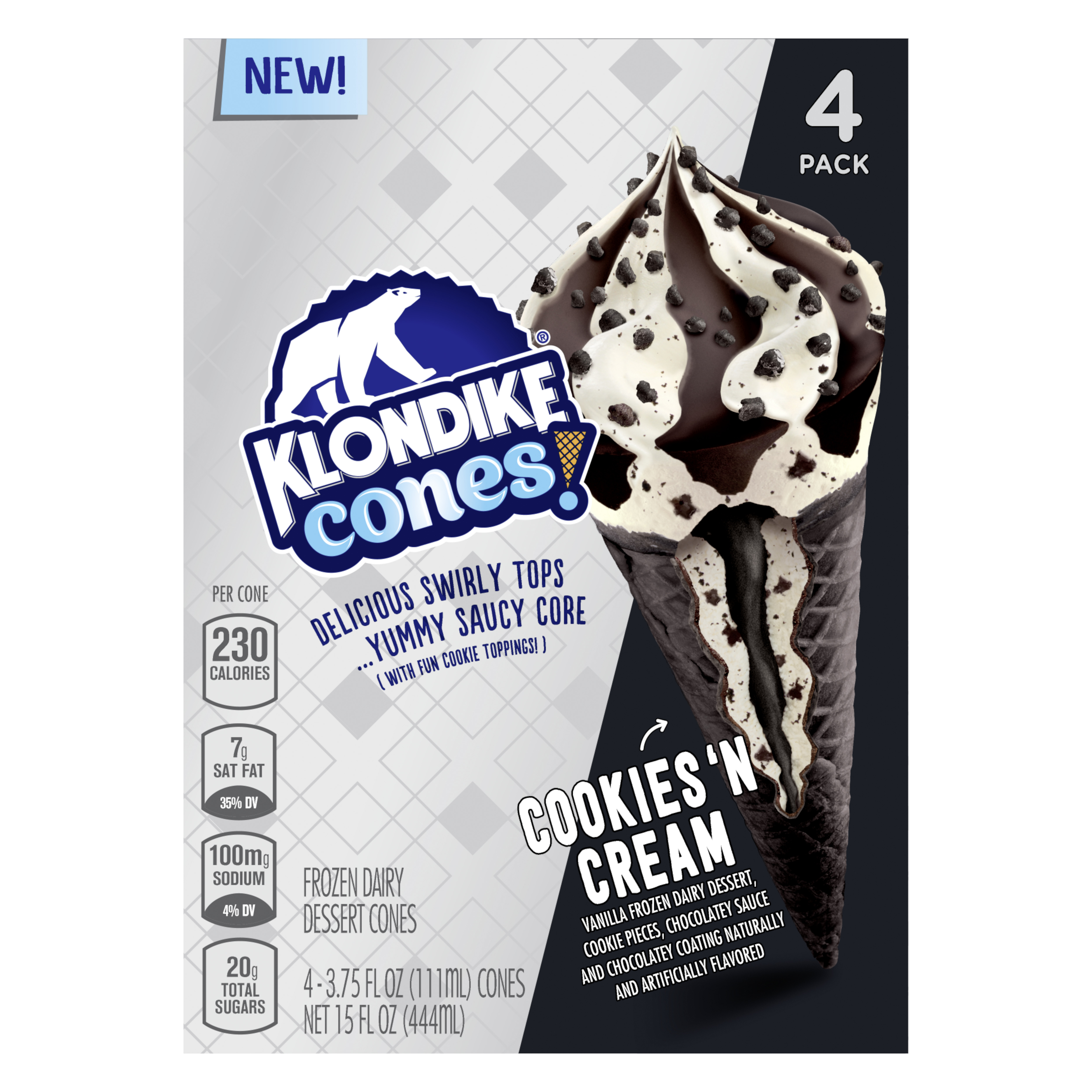 Klondike Cones Frozen Dairy Dessert Cones Cookies N Cream Smartlabel™